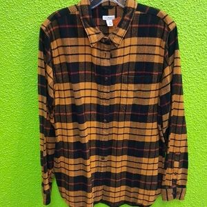 L.L. Bean Mustard and Black Plaid Button Down Shirt